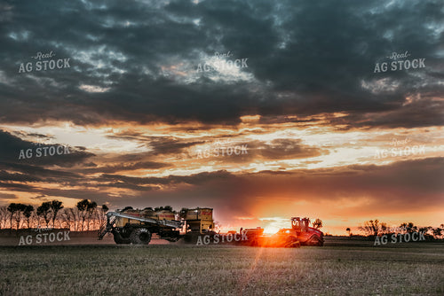 Air Seeder Planting Field at Sunset 64274