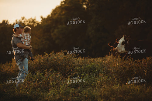 Farm Family with Cows in Pasture 3188