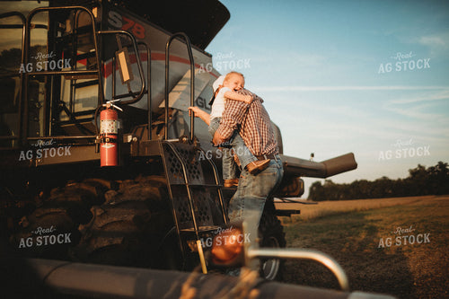 Farmer Helping Farm Kid Down Combine Ladder 4867