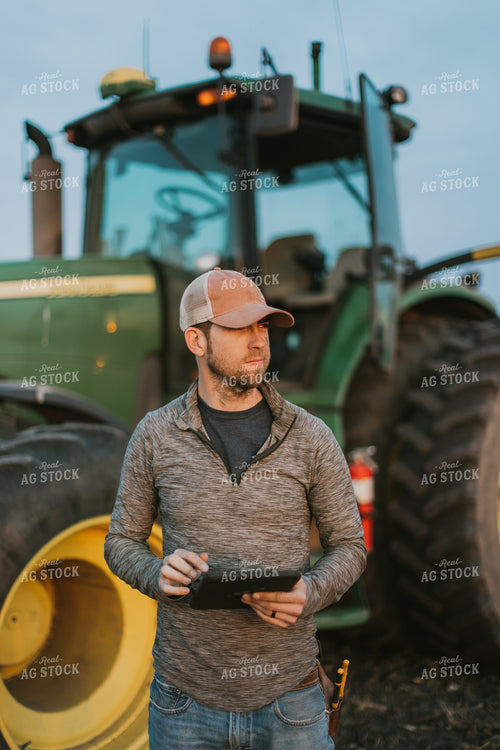 Farmer using Tablet in Field by Planter 8252