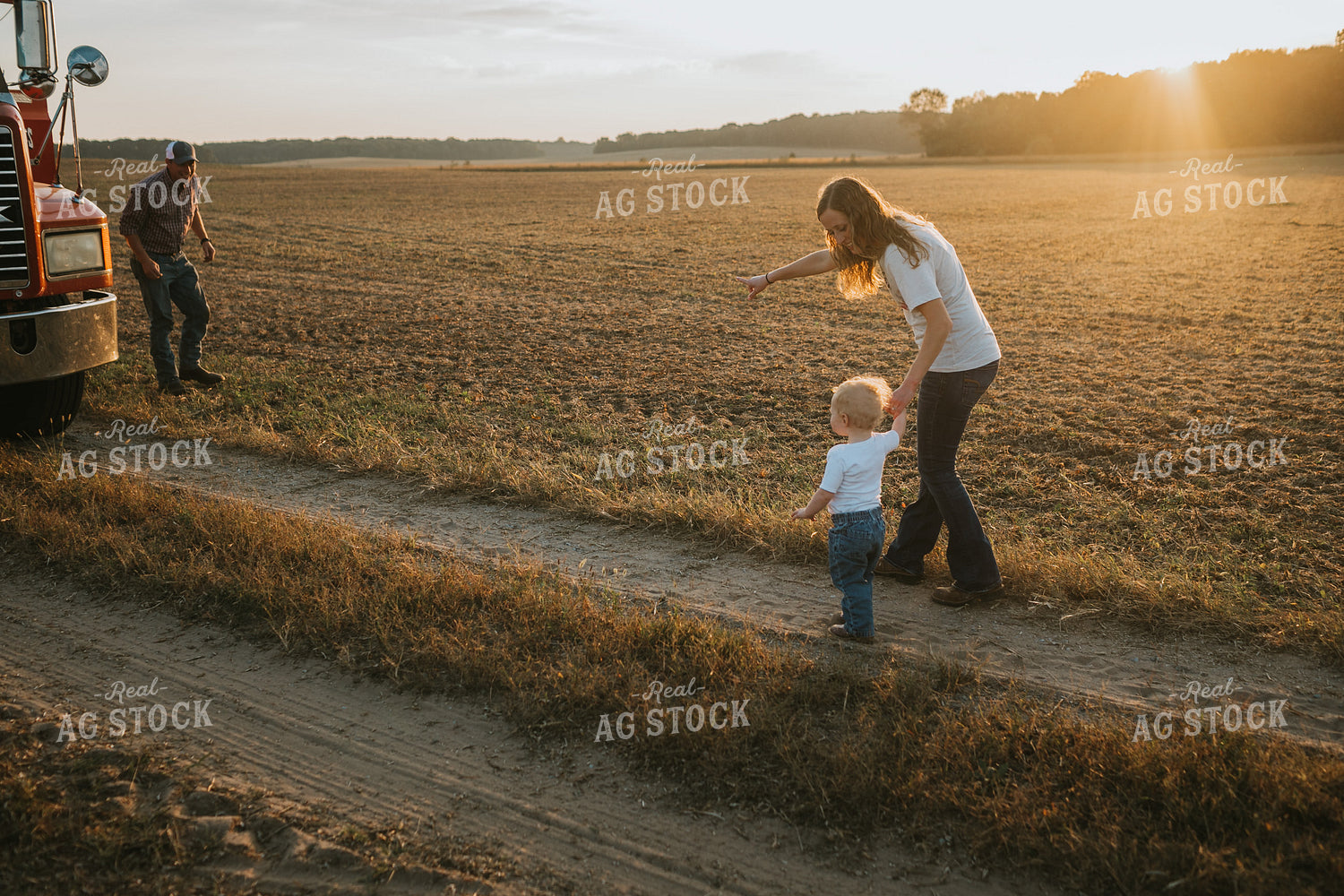 Farm Kid Running to Dad During Harvest 4877