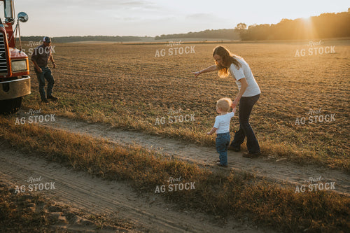 Farm Kid Running to Dad During Harvest 4877