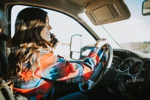 Farm Mom on Phone in Pickup Truck 5038