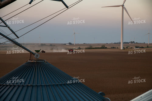 Overhead View of Combine Harvesting Soybeans from Top of Grain Bin 25792