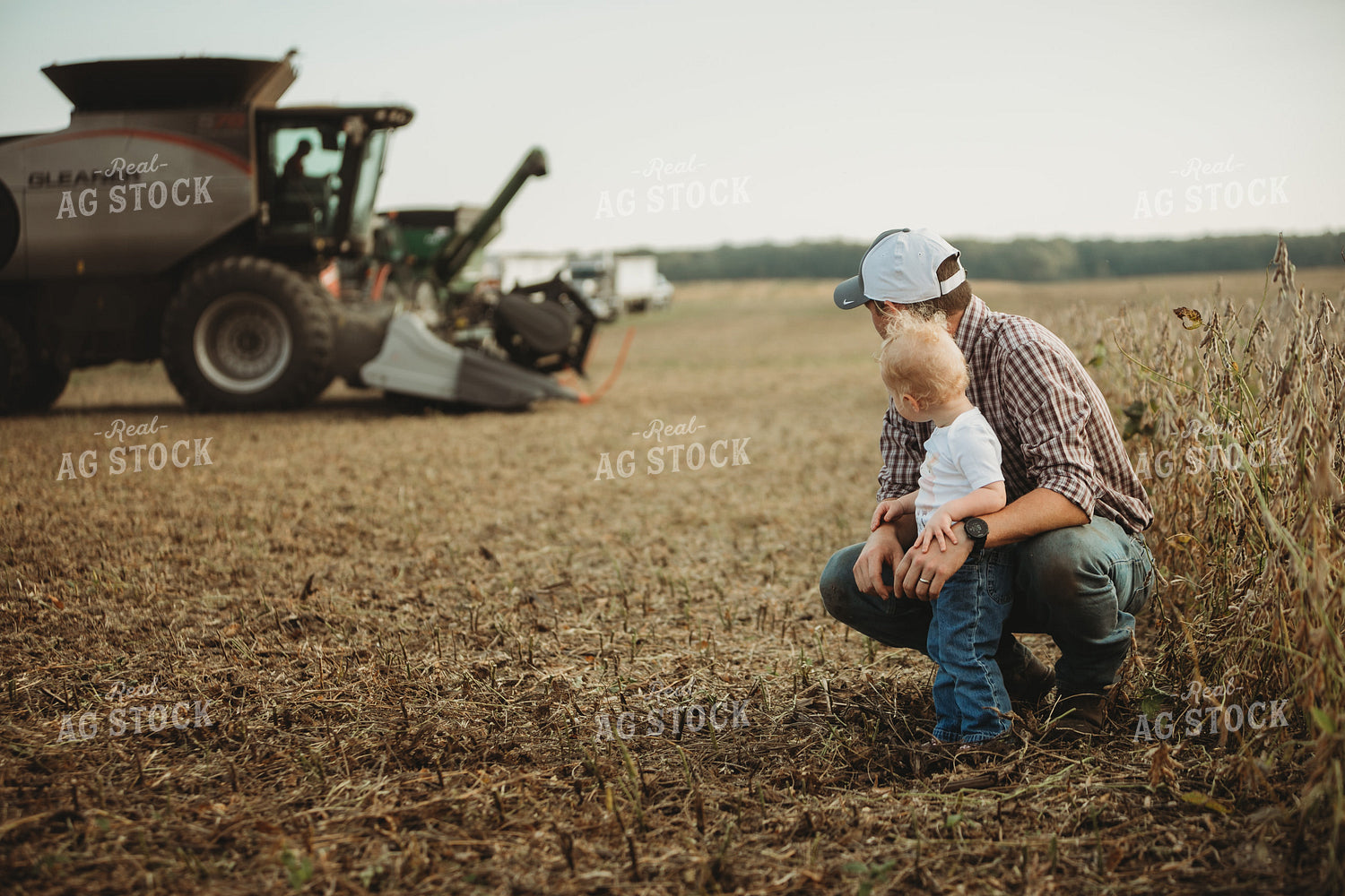 Farmer and Farm Kid Watching Combine 4820