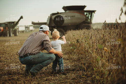 Farmer and Farm Kid Watching Combine 4821
