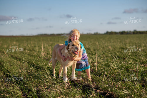 Farm Kid and Dog in Field 76130