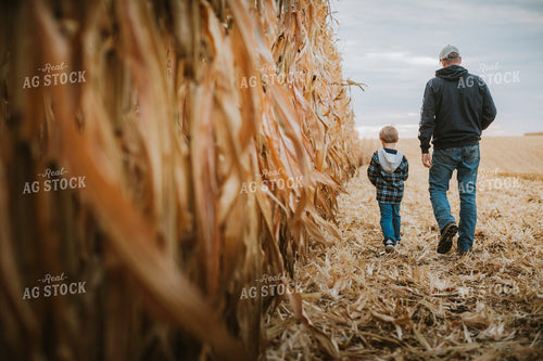 Farmer and Son Walking in Corn Field 6939