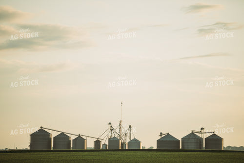 Grain Bins Over Corn and Soybean Field 6066