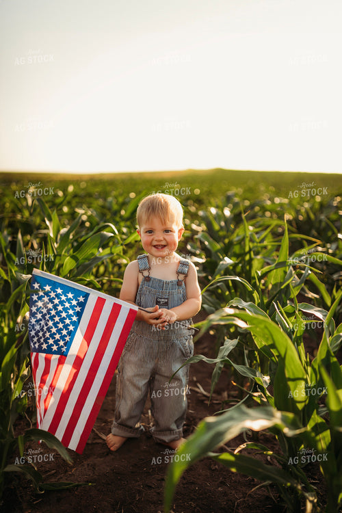 Farm Kid Holding American Flag 285060