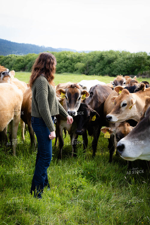 Female Farmer in Pasture with Jersey Cattle 181026