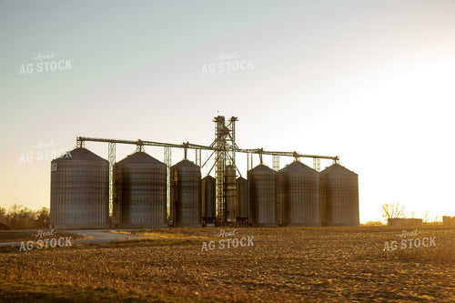 Grain Bins and Grain Leg Over Harvested Field 67223