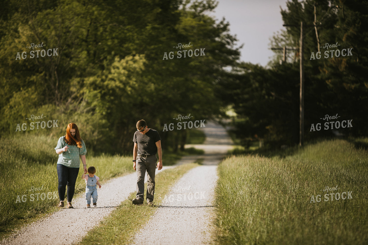 Farm Family Walking Down Gravel Road 4173