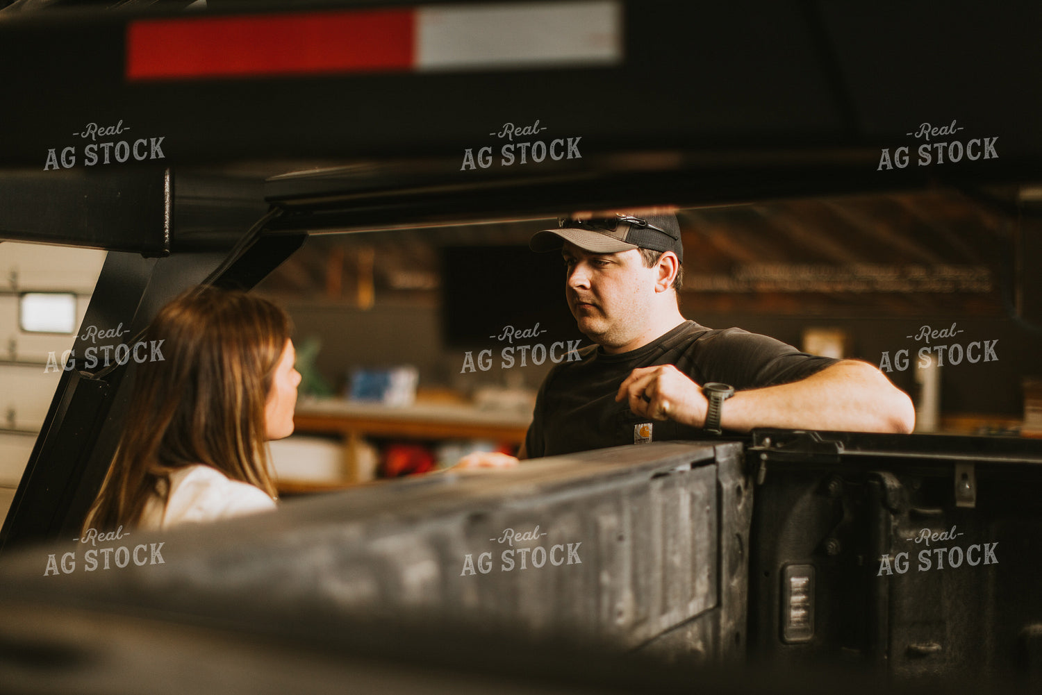 Farmers Talk While Leaning on Truck Bed 7584