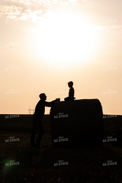 Farmer and Son Play on Hay Bales 76590