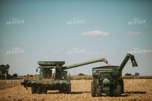 Farmer Cleaning Corn Stalks Off Combine Header 4723