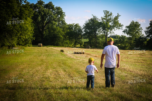 Farm Kids Walking in Cut Hay Field 214079
