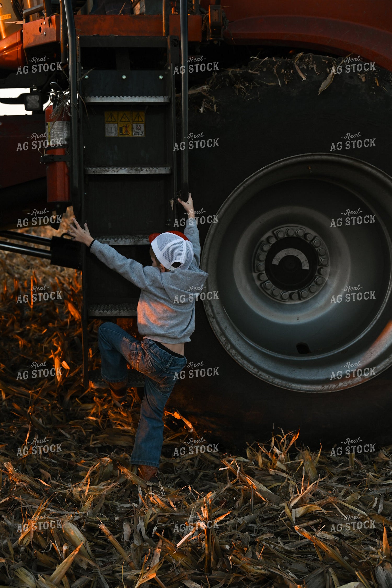 Farm Kid Climbing Out of Combine 26305