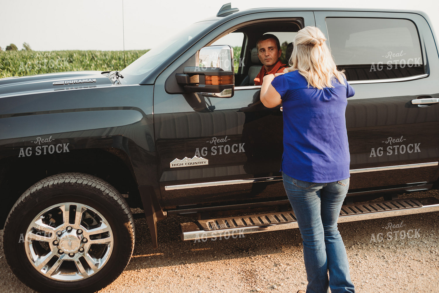 Farm Wife Talking to Farmer inside Pickup Truck 4534