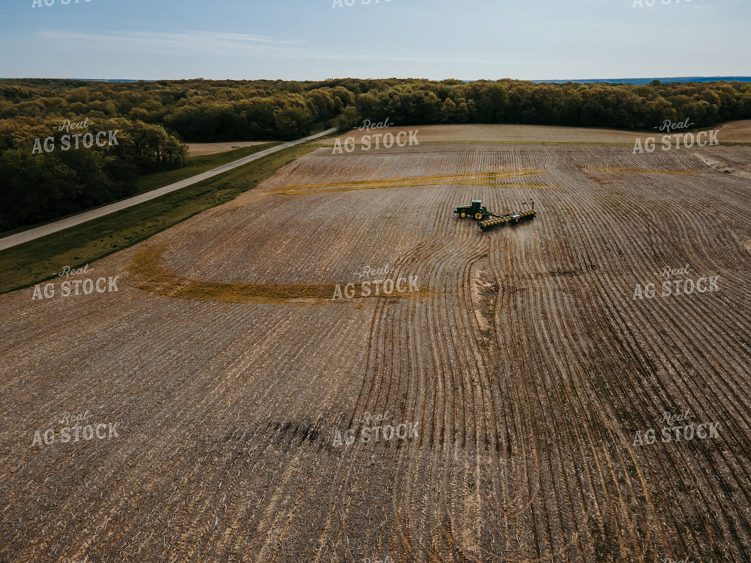 Planter on No-Till Ground with Waterways and Terraces - Drone 4054