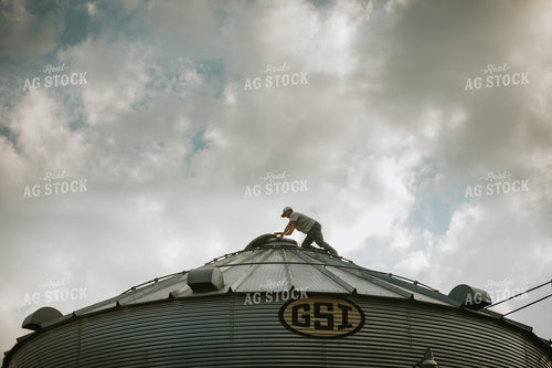 Farmer On Top of Grain Bin 4803