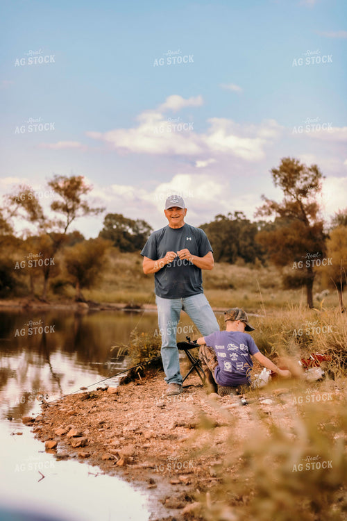 Farmer and Farm Kid Fishing 108042