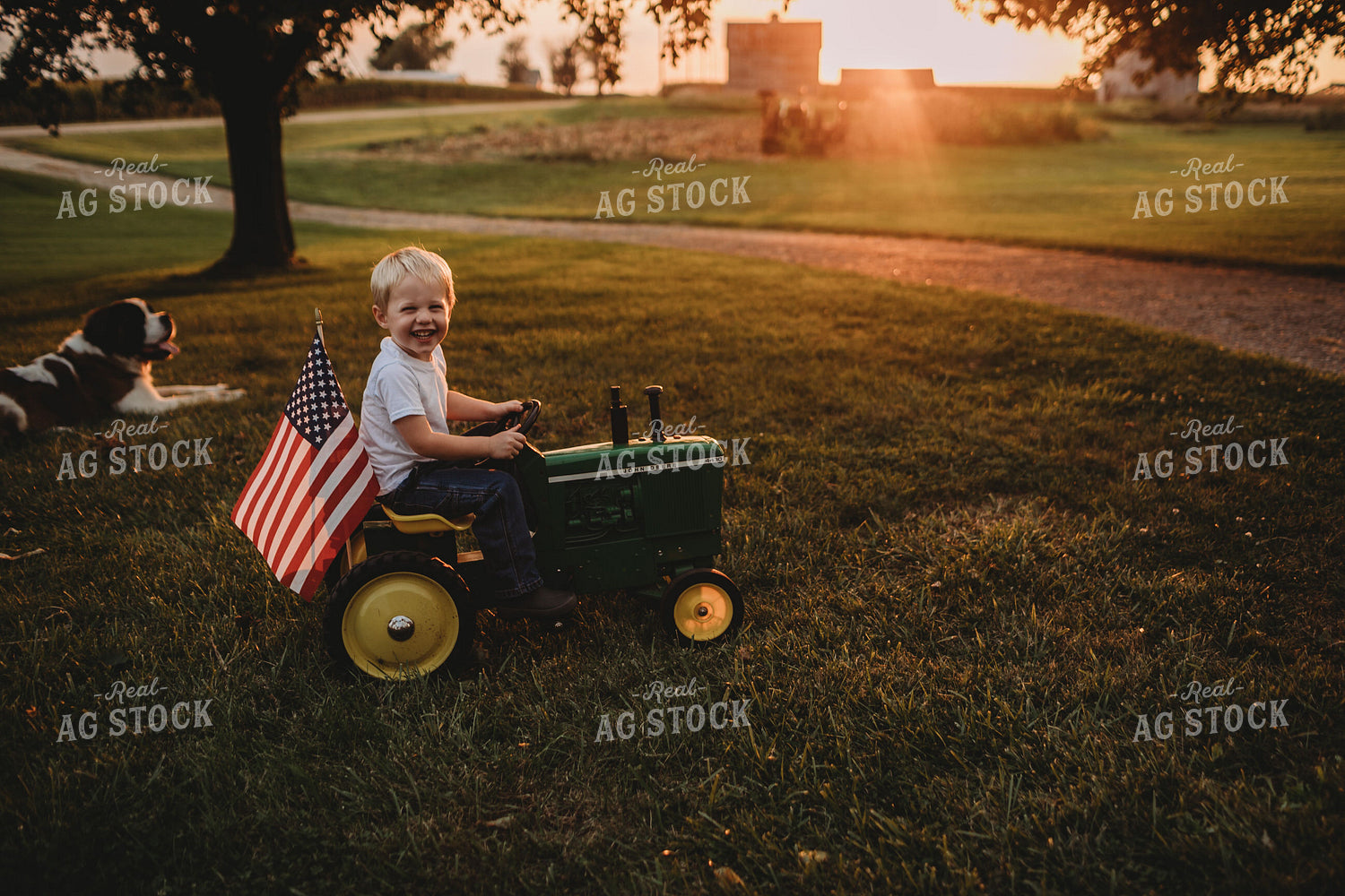 Farm Kids with American Flag 4643