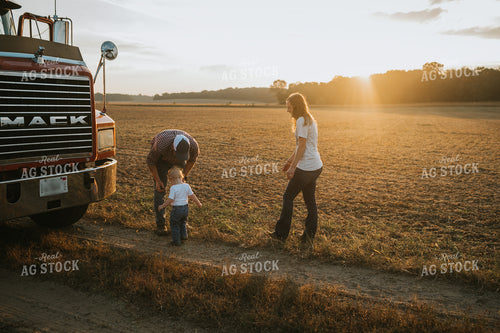 Farm Kid Running to Dad During Harvest 4879