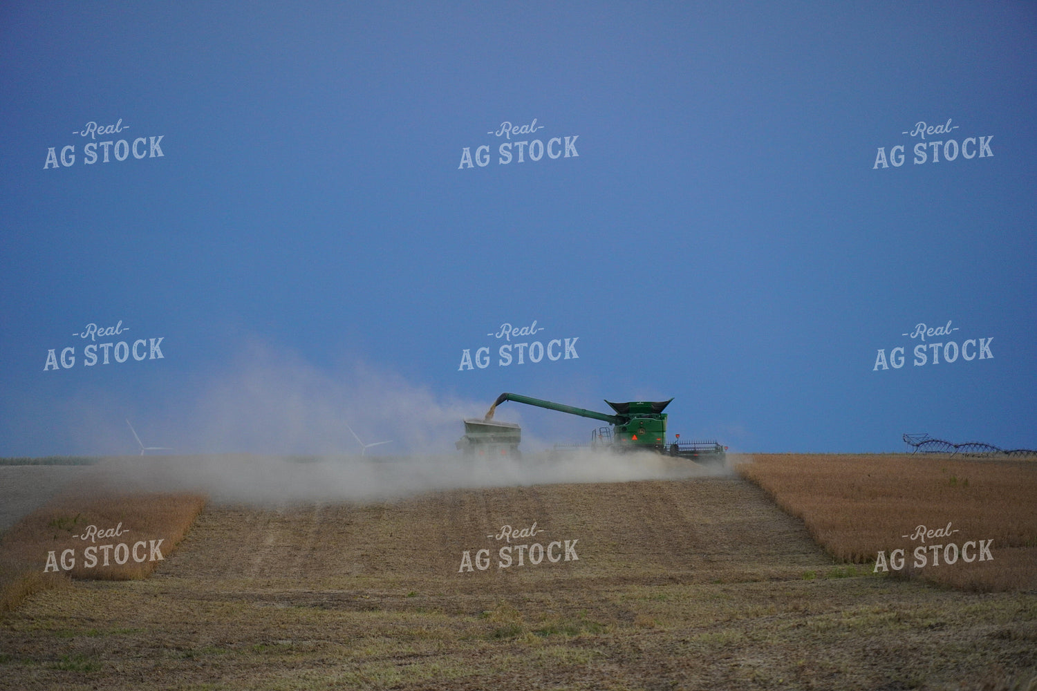 Combine Unloading onto Grain Cart Soybean Harvest 65011