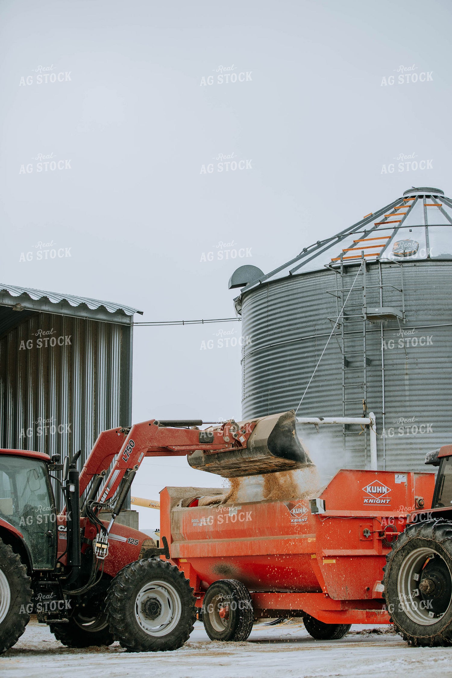 Tractor Emptying into feed mixer 77143