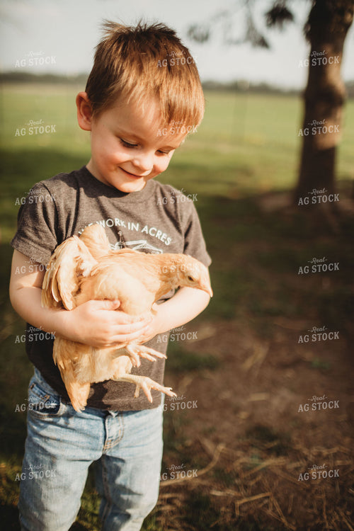 Farm Kids with Young Chickens 5583