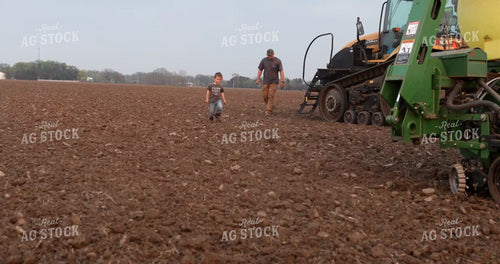 Farmer and Farm Boy Getting Out of Planter Tractor 6030
