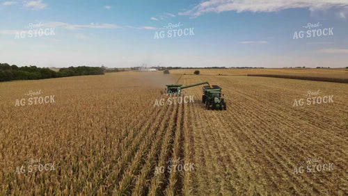 Aerial of Corn Harvest Combine Unloading 7379