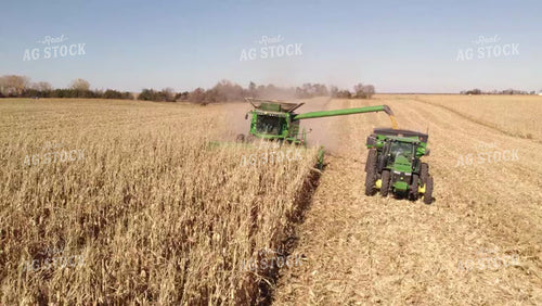 Aerial of Corn Harvest Combine Unloading 114036