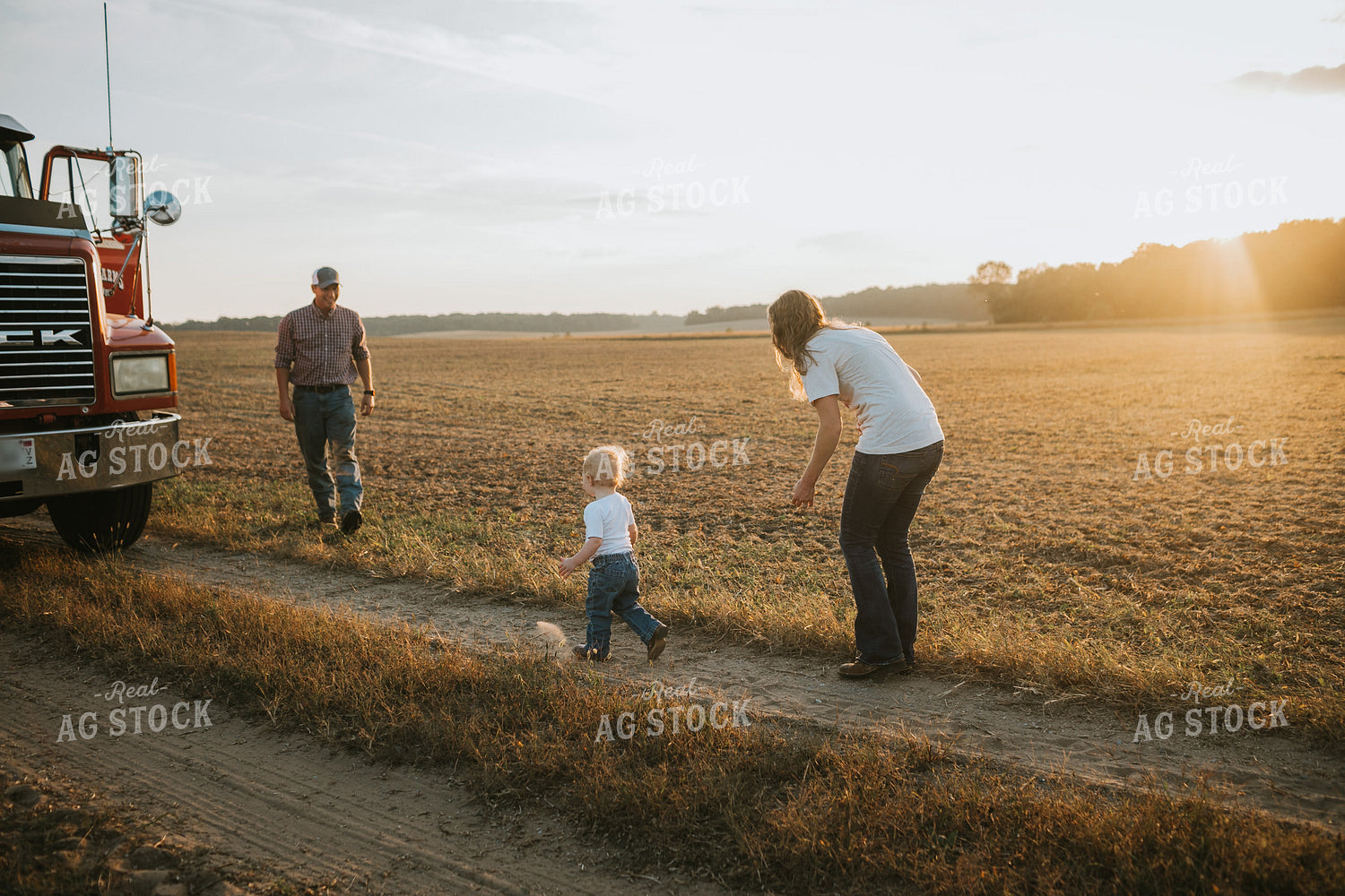 Farm Kid Running to Dad During Harvest 4878