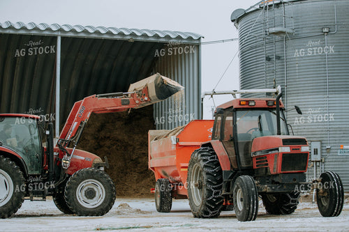 Tractor Emptying into feed mixer 77137