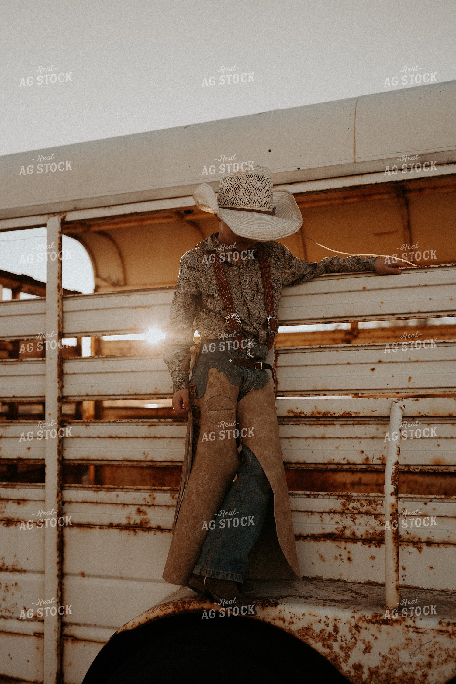 Farm Kid on Horse Trailer 61217