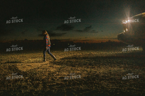 Farm Mom Walking Away From Tractor at Night 5163