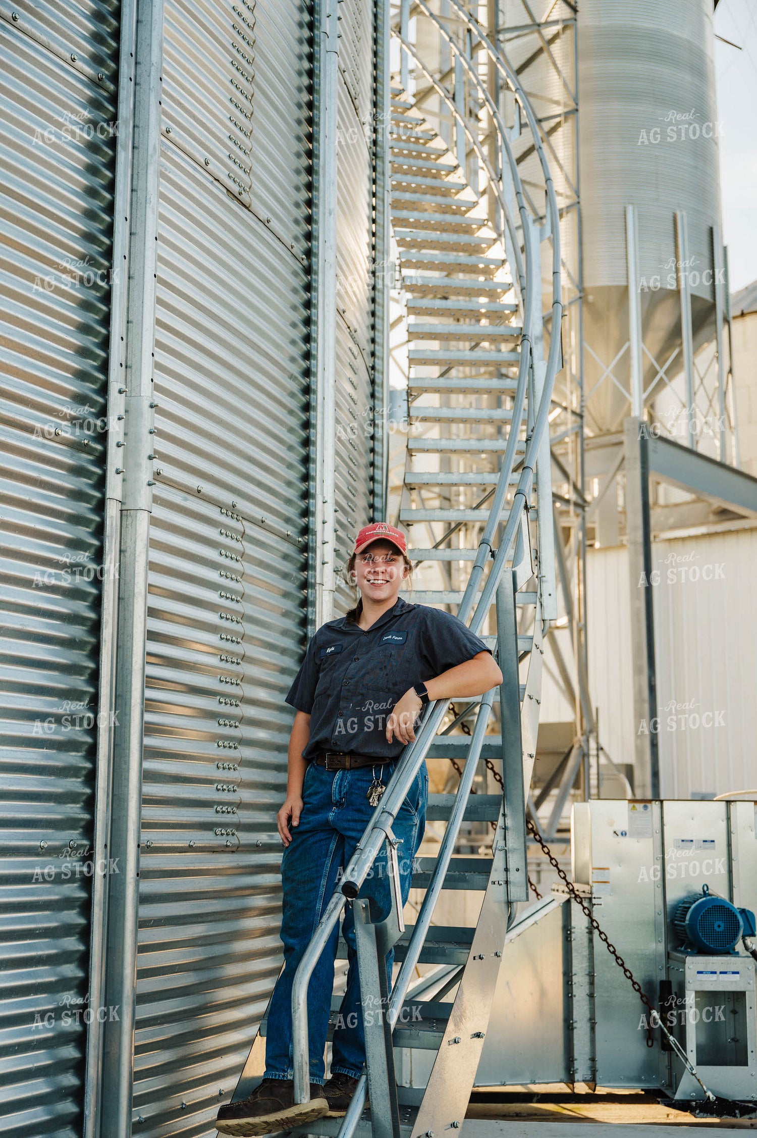 Female Farmer Climbing Grain Bin 115271
