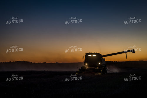 Combine Harvesting Dried Canola Field After Sunset 138049