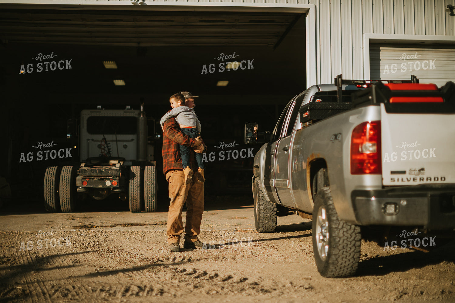 Farm Dad and Son in Farmyard 6819