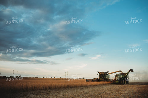 Combine Unloading on the go into Grain Cart at Sunset 3459