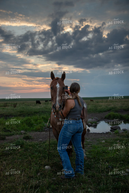 Horse with Caretaker in Pasture 67489