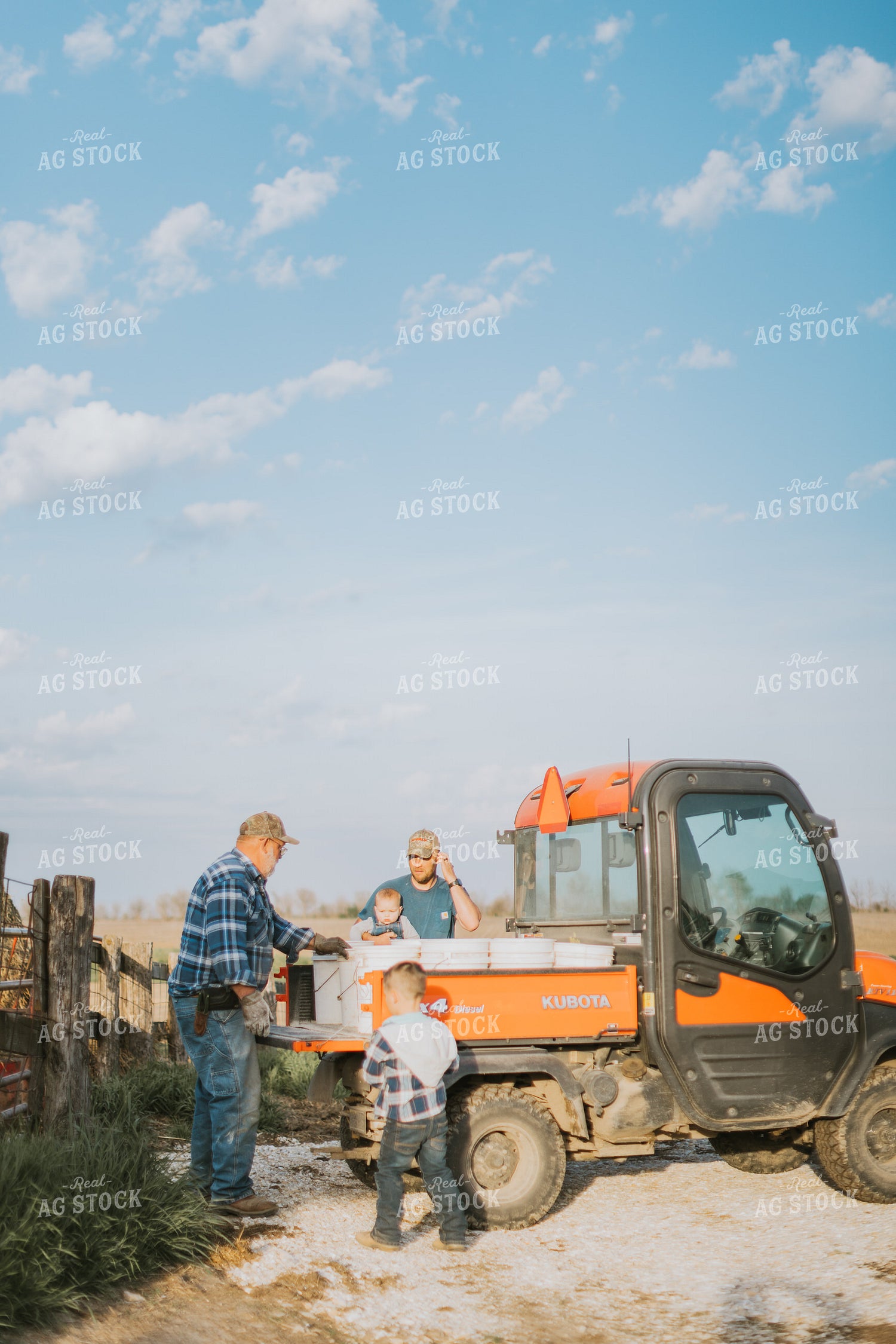 Farmers and Farm Kid Doing Chores 7402