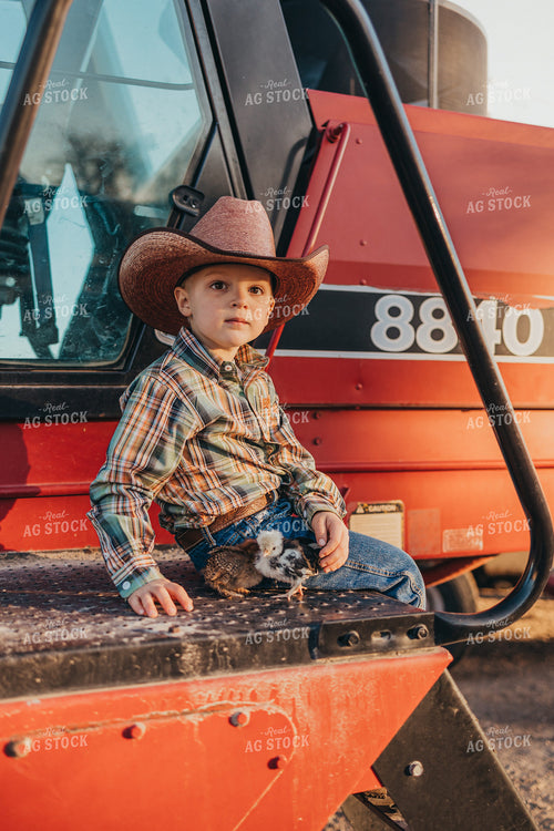 Farm Kid on Hay Mower Ladder 61142