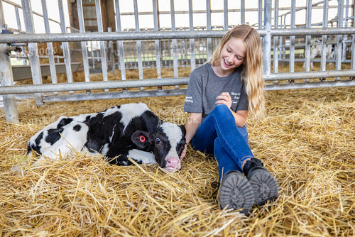 Farm Kid with Holstein Calf 270371