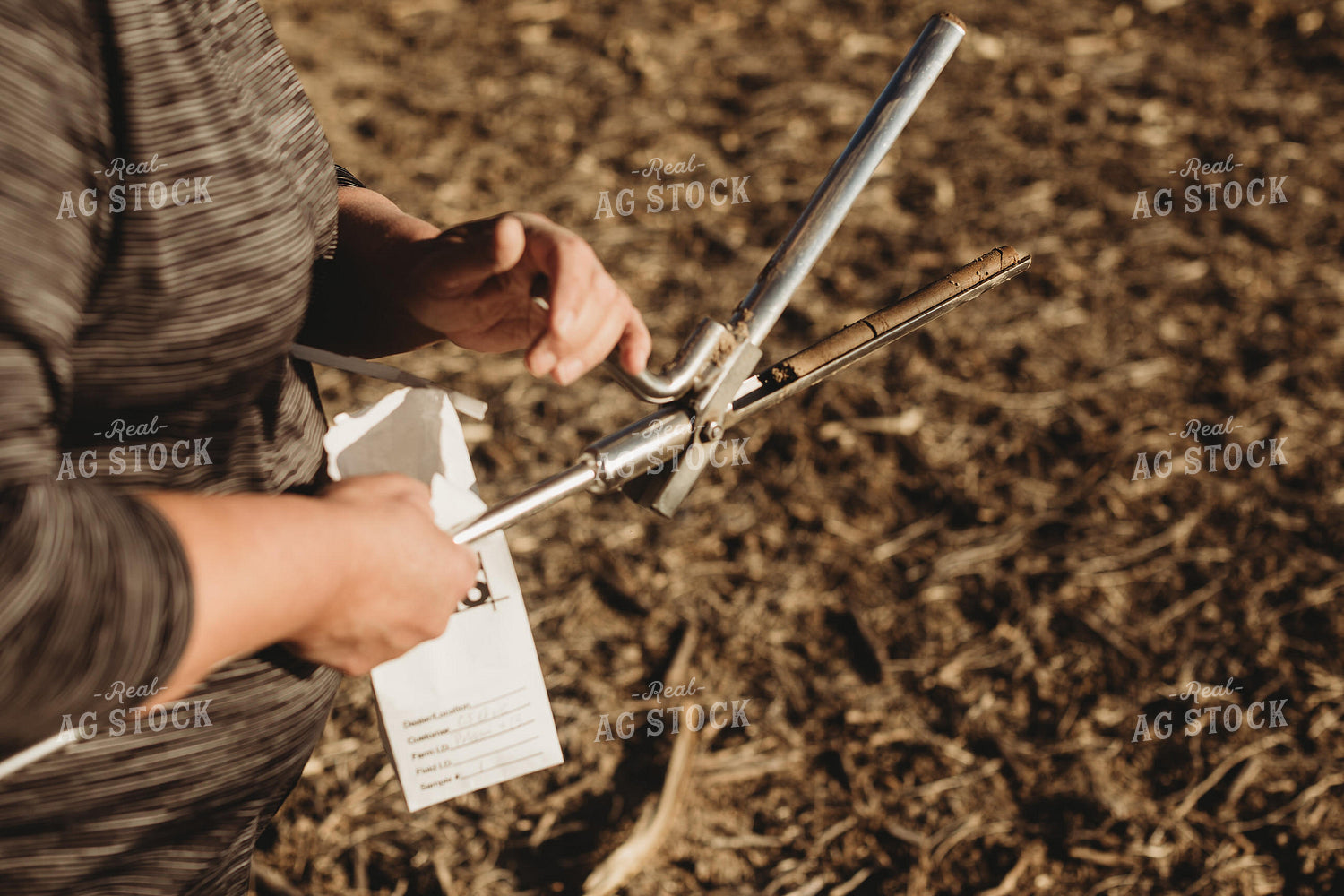 Farmer Opening Soil Sampling Probe with Soil Core 3715