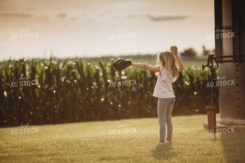 Farm Family Playing Catch Alongside Corn Field 4493