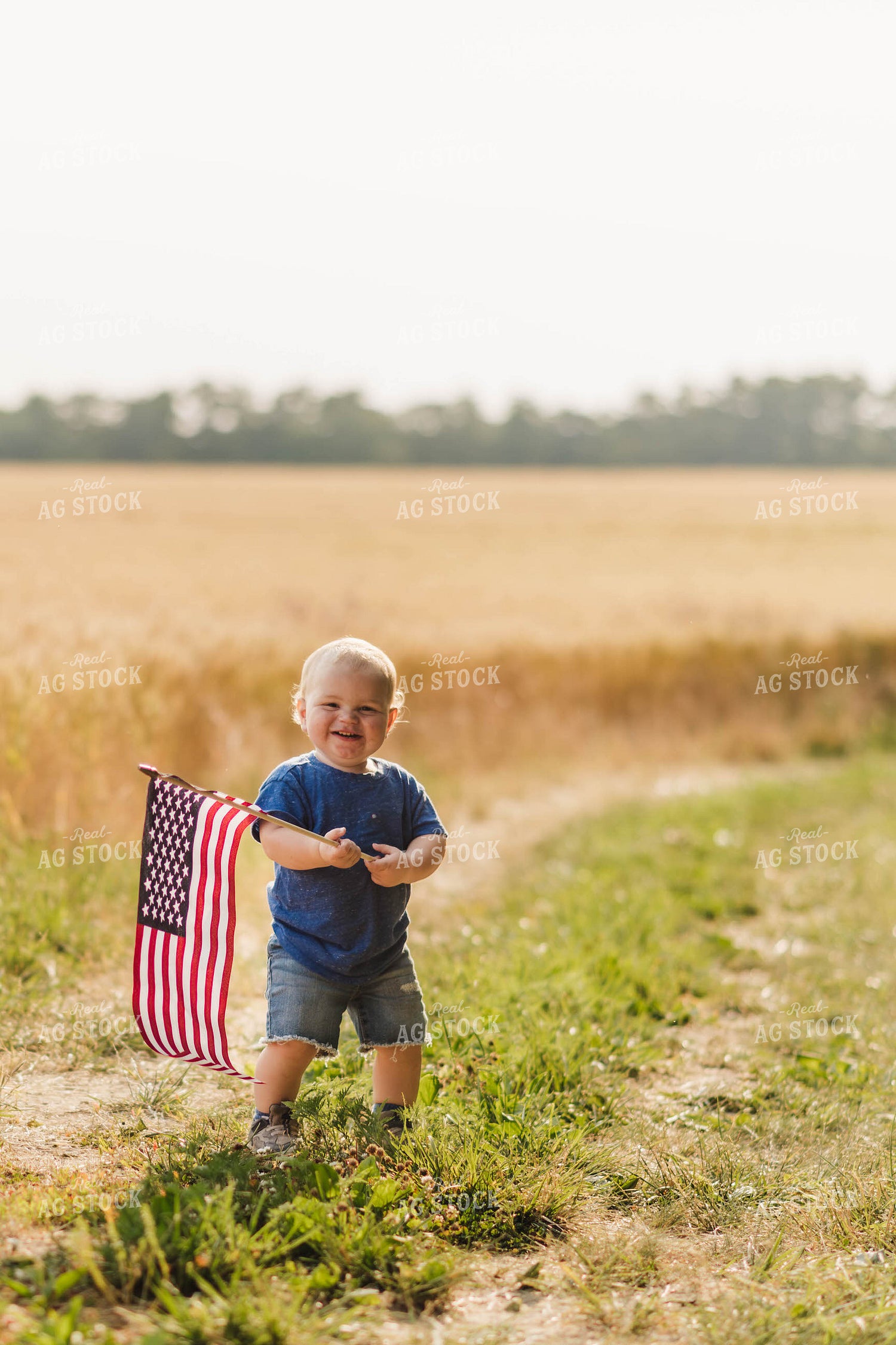 Farm Kid with American Flag 115075