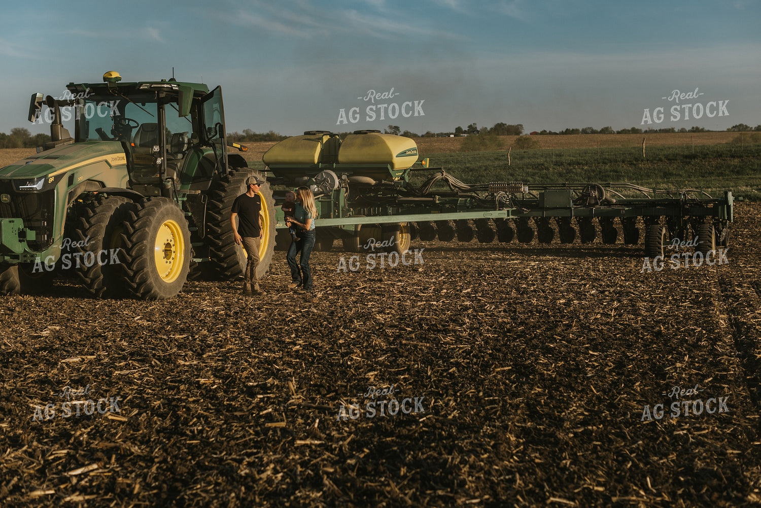 Young Couple with Child Walk Away from Tractor 7660